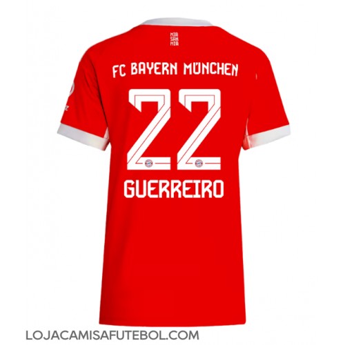 Camisa de Futebol Bayern Munich Raphael Guerreiro #22 Equipamento Principal Mulheres 2025-26 Manga Curta Camisa de Futebol Bayern Munich Raphael Guerreiro #22 Equipamento Principal Mulheres 2025-26 Manga Curta